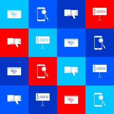 İnternet bağlantısı yok, cep telefonu teşhisi, hoşlanmama ve bilgi simgesi ayarlayın. Vektör