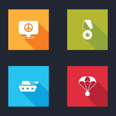 Konum Barışı, Askeri Ödül Madalyası, tank ve Paraşüt ikonu. Vektör