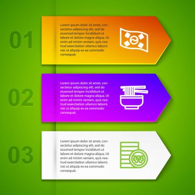 Güney Kore bayrağı, Ramen ve Kore para kazandı. Ticari bilgi şablonu. Vektör