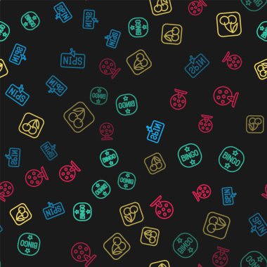 Slot makinesinin çevirme tuşunu ayarlayın, bingo, kiraz ve piyangoyu kusursuz desenli. Vektör