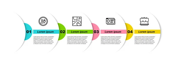 Set line Toilettes, fromage, commande et livraison en ligne et gâteau. Modèle d'infographie d'entreprise. Vecteur — Image vectorielle