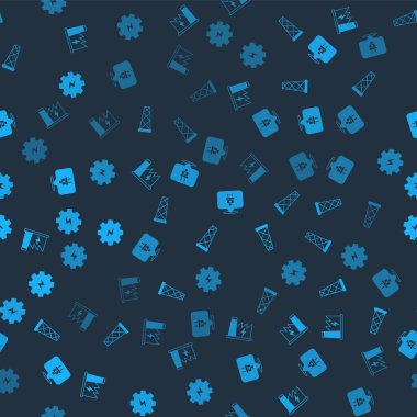 Nükleer enerji santrali, anten, elektrik prizi, teçhizat ve yıldırımı kusursuz desene ayarlayın. Vektör