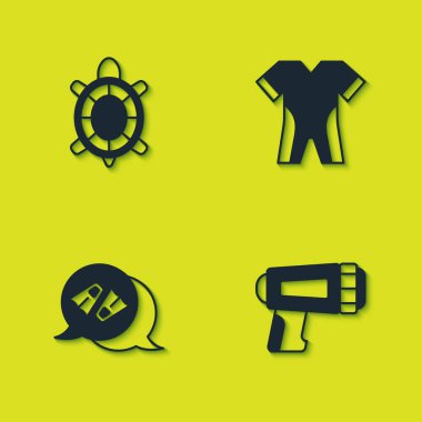 Kaplumbağa, dalgıç için el feneri, yüzen Flippers ve dalış kıyafeti dalış ikonu. Vektör