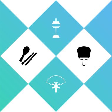 Yemek çubukları, geleneksel yelpaze, Güney Kore 'deki N Seul kulesi ve Kore el ikonu. Vektör