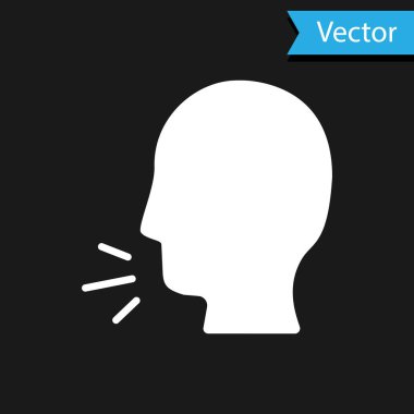 Beyaz adamın öksürük ikonu siyah arka planda izole edilmiş. Viral enfeksiyon, grip, grip, soğuk algınlığı semptomları. Tüberküloz, kabakulak, boğmaca. Vektör...