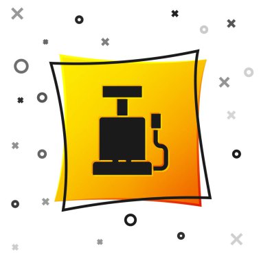 Siyah araba hava pompası ikonu beyaz arka planda izole edildi. Sarı kare düğme. Vektör.