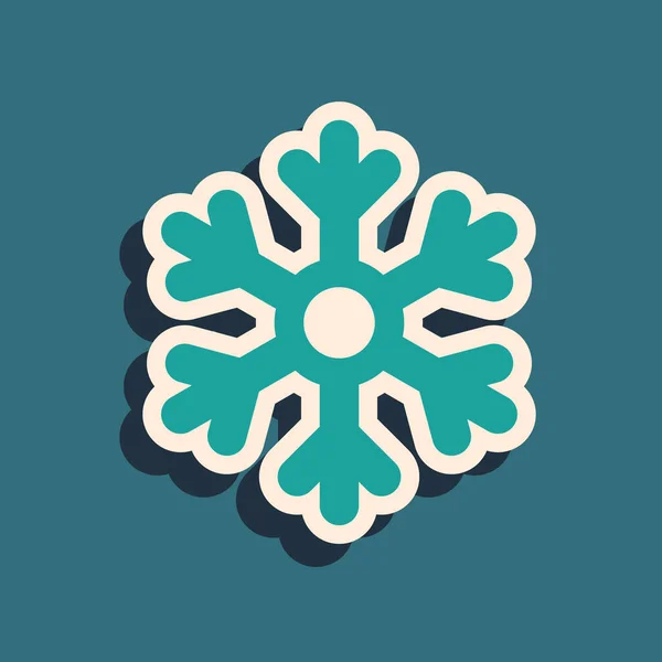 Green Snowflake Icoon Geïsoleerd Groene Achtergrond Lange Schaduw Stijl Vector — Stockvector