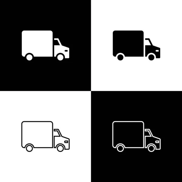 Set Delivery Cargo Truck Vehicle Icon Isolated Black White Background — Stock Vector