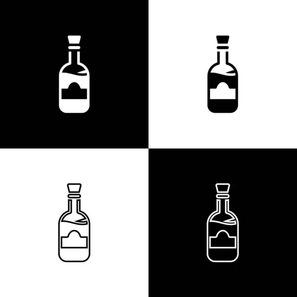 Set Bottles Wine Icon Isolated Black White Background Vector — Stock Vector