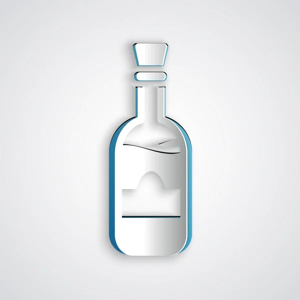 Paper Cut Bottles Wine Icon Isolated Grey Background Gaya Seni - Stok Vektor