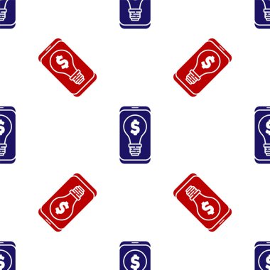 Akıllı telefon ekran ikonu üzerinde dolar bulunan mavi ve kırmızı İş Ampulü beyaz arka planda izole edilmiş pürüzsüz desen. Kullanıcı dokunmatik ekranı. Vektör.