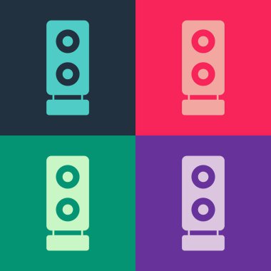 Pop Art Stereo hoparlör ikonu renk arkaplanında izole edildi. Ses sistemi hoparlörleri. Müzik ikonu. Müzikal sütun hoparlörü. Vektör.
