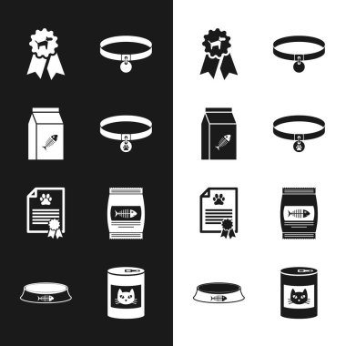 Kedi Köpeği ödül sembolü, köpek ve simge için isim etiketli tasma hazırla. Vektör.