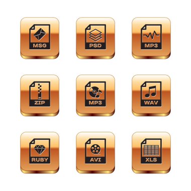 MSG dosya belgesi RuBY AVI MP3 ZIP ve simgesini ayarla. Vektör.