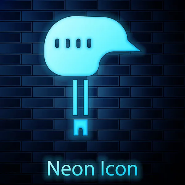 Zářící Neon Cyklistická Helma Ikon Izolované Pozadí Cihlové Zdi Extrémní — Stockový vektor