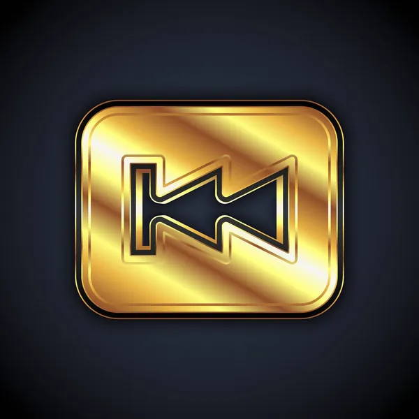 Icono Botón Gold Rewind Aislado Sobre Fondo Negro Vector — Vector de stock