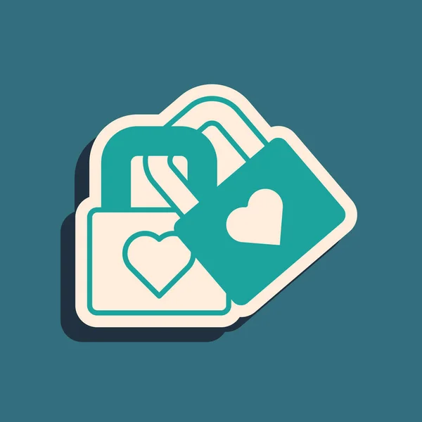 Green Lock Heart Icon Isolated Green Background Locked Heart Love — Stock Vector