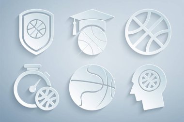 Basketbol topu Sttopwatch 'ı basketbol düşünceleriyle kurun ve ikonu koruyun. Vektör.