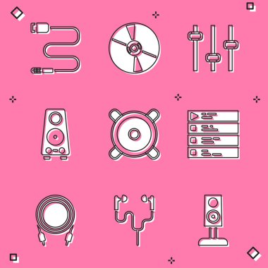 Ses kaydını, CD veya DVD diskini, müzik eşitleyicisini, müzik hoparlörünü, çalma listesini ve hava kulaklığı simgesini ayarlayın. Vektör