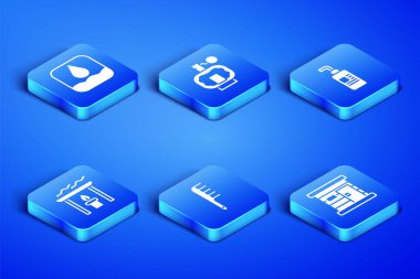 Sauna ahşap hamam, su damlası, saç fırçası, Aroma mumu, tıraş losyonu ve krem veya kozmetik tüp ikonu. Vektör