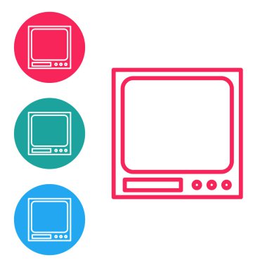 Kırmızı çizgi Elektronik ölçek simgesi beyaz arkaplanda izole edildi. Ağırlık ölçüm aletleri. Simgeleri daire düğmelerine ayır. Vektör İllüstrasyonu.