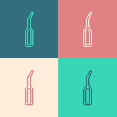 Pop sanat çizgisi diş hekimi ölçeklendirici. Renkli arka planda izole edilmiş diş simgesi için. Vektör.