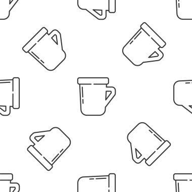 Gri çizgi kahve fincanı ikonu beyaz arka planda pürüzsüz desen izole etti. Çay fincanı. Sıcak içecek kahvesi. Vektör.