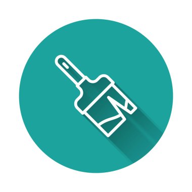 Beyaz çizgi boya fırçası ikonu uzun gölgeli izole edilmiş. Yeşil daire düğmesi. Vektör.