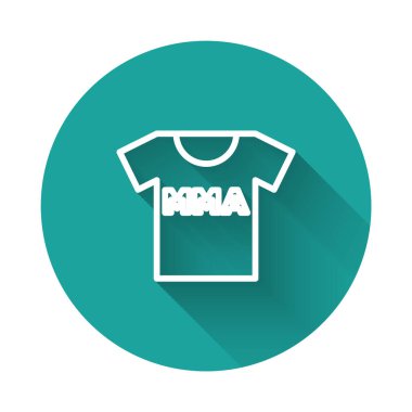 Dövüş kulübü MMA ikonuna sahip beyaz çizgi tişörtü uzun gölge arkaplanlı. Karışık dövüş sanatları. Yeşil daire düğmesi. Vektör
