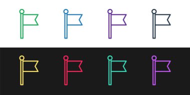 Siyah ve beyaz arkaplanda bayrak simgesi belirle. Zafer, kazanmak ve zorluk konseptini fethetmek. Vektör