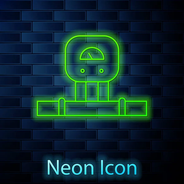 Parlayan Neon Akıllı Sensör Sistemi Simgesi Tuğla Duvar Arka Planında — Stok Vektör