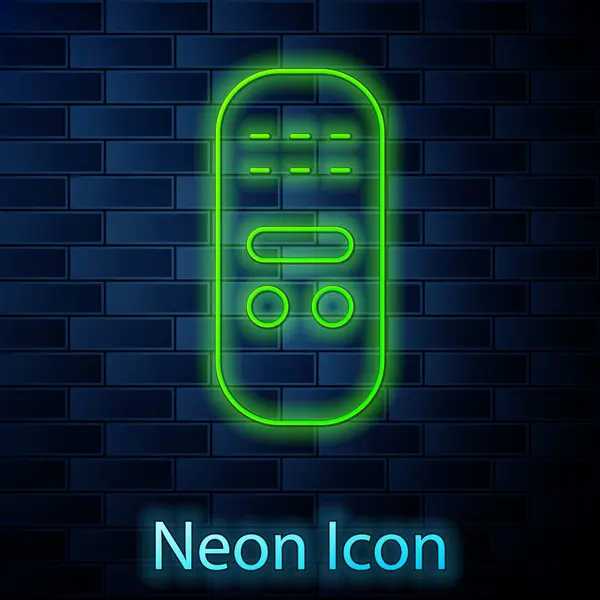 Zářící Neon Ikona Dálkového Ovládání Izolovaná Pozadí Cihlové Stěny Vektor — Stockový vektor