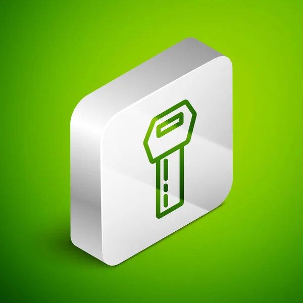 Izometrická Čára Klíč Auta Vzdálenou Ikonou Izolovaný Zeleném Pozadí Klíč — Stockový vektor