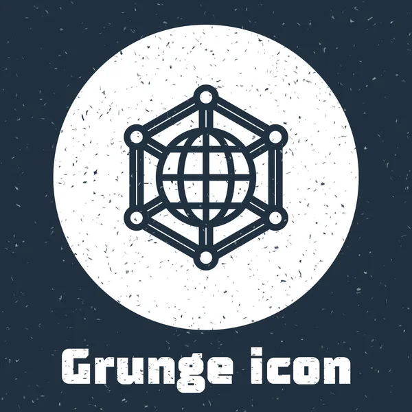 Grunge Line Ícone Tecnologia Global Rede Social Isolado Fundo Cinza — Vetor de Stock