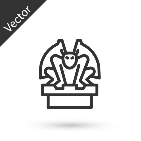 Gárgola Línea Gris Sobre Icono Pedestal Aislado Sobre Fondo Blanco — Vector de stock