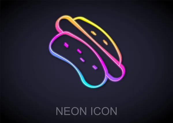 Leuchtendes Neonfarbenes Hotdog Sandwich Symbol Auf Schwarzem Hintergrund Wurst Ikone — Stockvektor