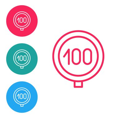 Kırmızı çizgi hız sınırı trafik işareti beyaz arkaplanda 100 km simgesi izole edildi. Simgeleri daire düğmelerine ayır. Vektör