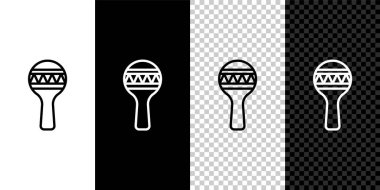 Maracas simgesini siyah beyaz, şeffaf arkaplanda izole et. Meksika müzik enstrümanı. Vektör