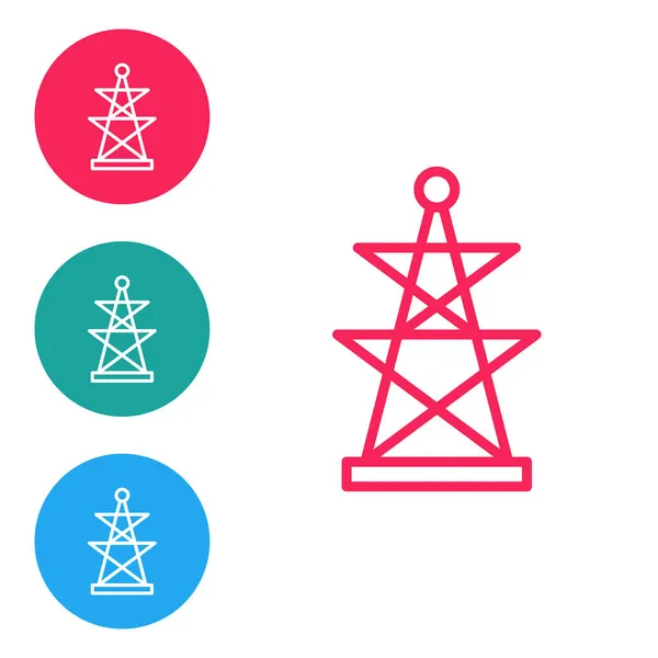 Rode Lijn Elektrische Toren Gebruikt Een Overhead Power Line Icoon — Stockvector