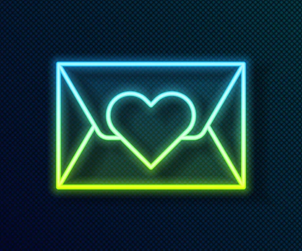 Glowing Neon Line Envelope Valentine Heart Icon Isolated Black Background — Stock Vector