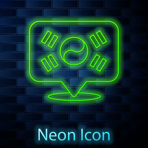 Žhnoucí Neonová Čára Umístění Jižní Korea Ikona Izolované Pozadí Cihlové — Stockový vektor