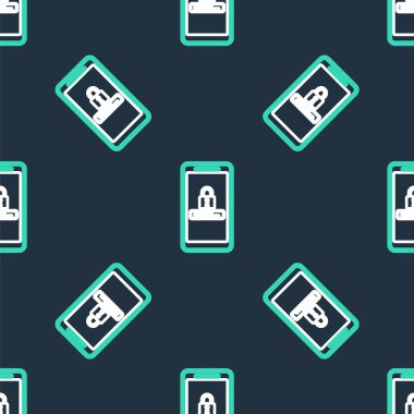 Cep telefonu ve şifre koruma simgesi siyah arkaplanda izole edilmiş. Güvenlik, güvenlik, kişisel erişim, kullanıcı izni, mahremiyet. Vektör