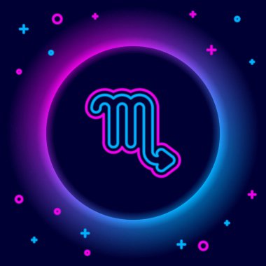 Parlayan neon hattı Scorpio burç simgesi siyah arkaplanda izole edildi. Astrolojik yıldız falı koleksiyonu. Renkli taslak konsepti. Vektör