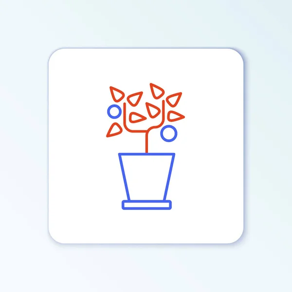 Linha Planta no ícone do potenciômetro isolado no fundo branco. Planta crescendo em um pote. Planta em vaso. Conceito de esboço colorido. Vetor — Vetor de Stock