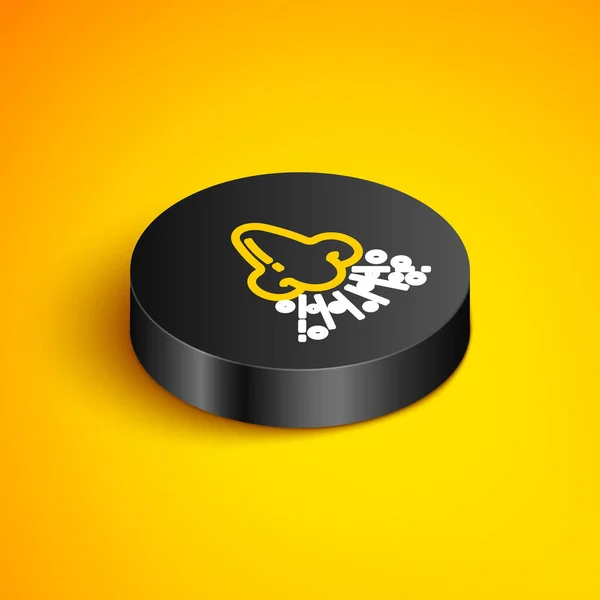 Isometric line Runny nose icon isolated on yellow background. Rhinitis symptoms, treatment. Nose and sneezing. Nasal diseases. Black circle button. Vector — Stock Vector