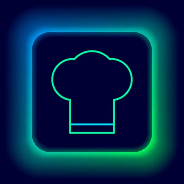 Gloeiende neon lijn Chef hoed pictogram geïsoleerd op zwarte achtergrond. Koken symbool. Kookt hoed. Kleurrijk concept. Vector — Stockvector