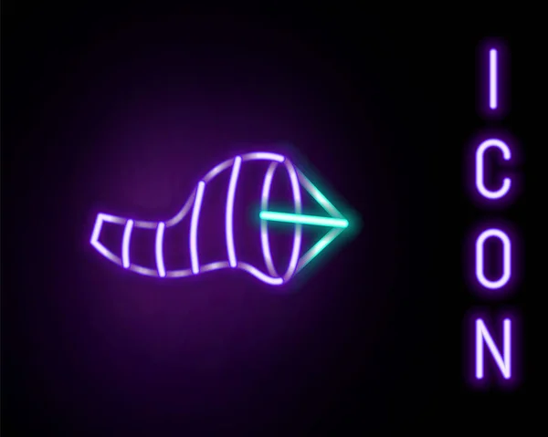 Leuchtende Neon Line Cone Meteorologie Windsack Windfahne Symbol isoliert auf schwarzem Hintergrund. Windsack gibt die Richtung und Stärke des Windes an. Buntes Rahmenkonzept. Vektor — Stockvektor