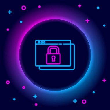 Parlak neon hattı HTTPS ile sitenizi emniyete alın, SSL simgesi siyah arkaplanda izole edildi. İnternet iletişim protokolü. Renkli taslak konsepti. Vektör