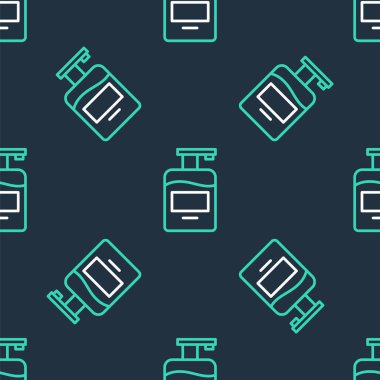 Bir şişe sıvı antibakteriyel sabun ve siyah arkaplanda izole edilmiş ikon. Antiseptik. Dezenfeksiyon, hijyen, cilt bakımı. Vektör