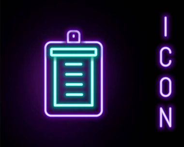 Siyah arkaplanda izole edilmiş kontrol listesi simgesiyle parlayan neon çizgi panosu. Kontrol listesi sembolü. Anket anketi ya da anket geri bildirim formu. Renkli taslak konsepti. Vektör